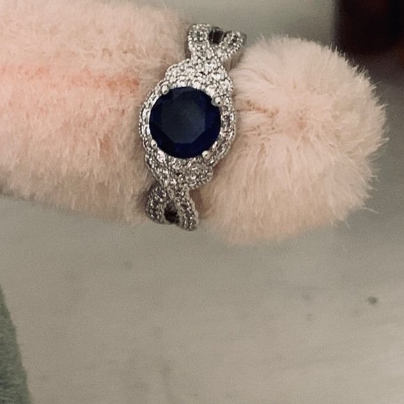 Two Silver Tone Fashion Rings with Blue and Clear Stone - Rectangle and Round - Picture 15 of 16